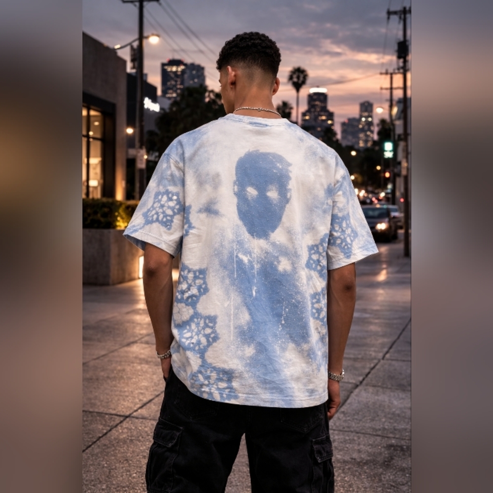 Men's size XL Short sleeve T-shirt Blue white BUKS Streetwear custom one-of-one